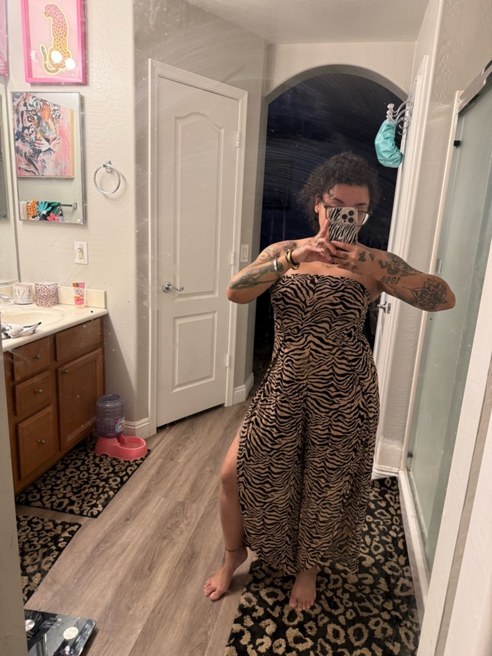 Strapless Zebra Print jumpsuit - Black & Tan